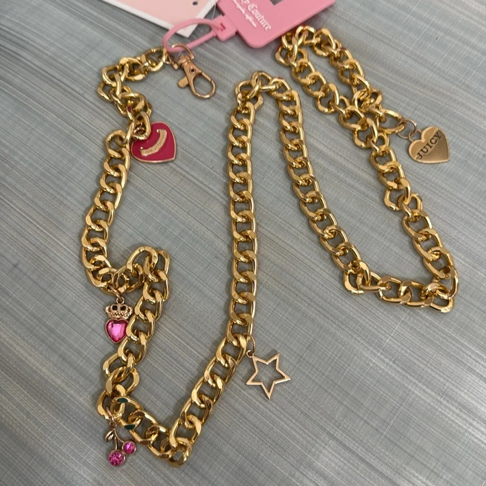 Beautiful and fun gold chain metal belt with 5 charms - size S/M - NWT